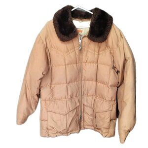 True Vintage Comfy Goose Down Jacket Coat Men XL “Fur” Collar Puffer USA 70s 60s